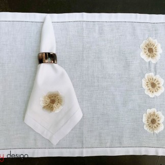 Placemat & Napkin set -Beige flower embroidery